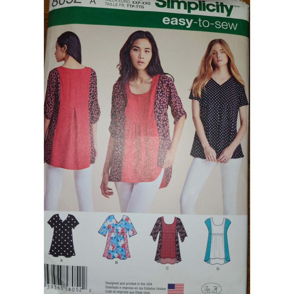 Simplicity 8052 Sewing Pattern Misses Tops Tunics XXS-XXL Easy to Sew UNCUT
